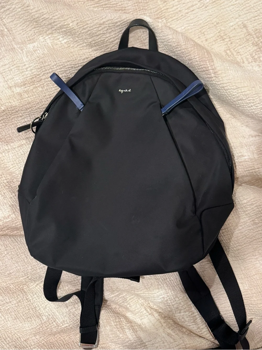 Agnes B. Black Backpack with Blue Accent Tabs